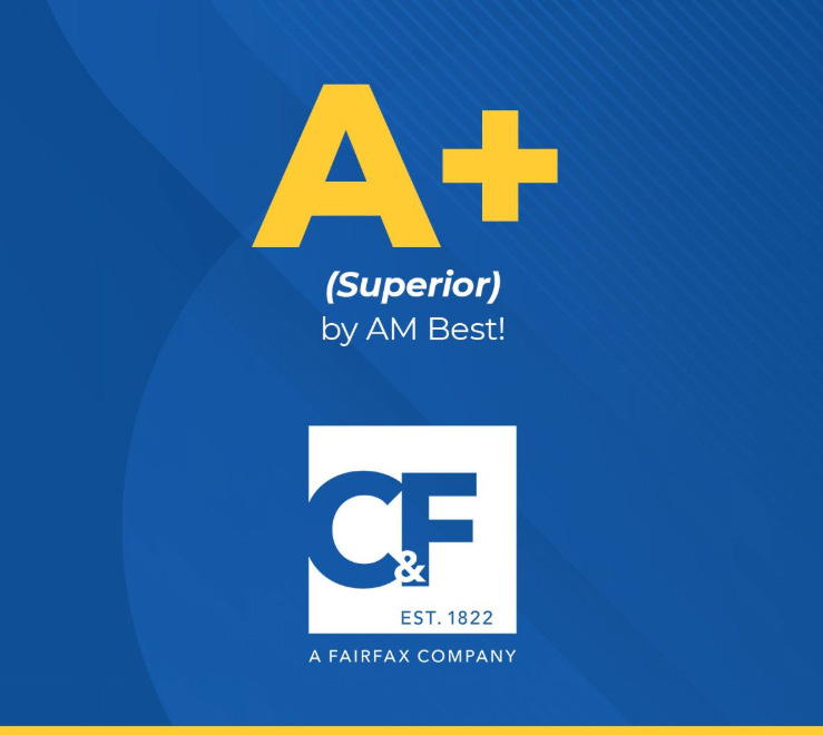 Crum & Forster logo and an A+ Superior logo designation on blue background